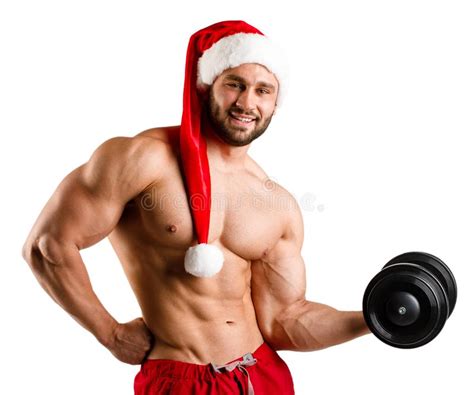 American National Standard Fuerte Santa Claus Atractiva Con El Cuerpo Muscular En El Sombrero De