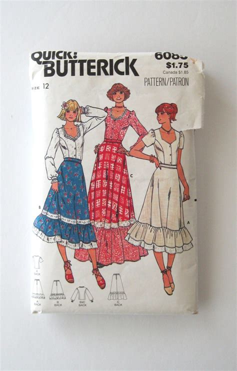1970s Prairie Dress Pattern Butterick 6085 Womens 2 Piece