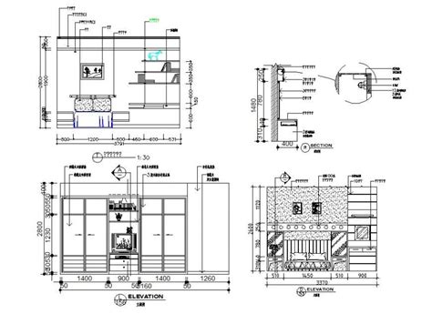 Bedroom All Sided Section With Furniture Cad Drawing Details Dwg File