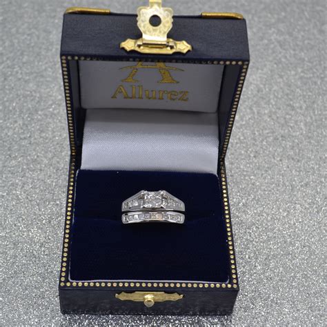 Bridal Ring Set With Princess Cut Diamonds 14k White Gold 1ct Dm225