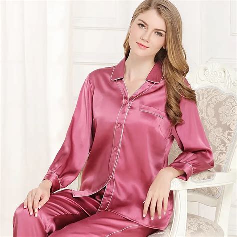 Autumn Women100 Silk Satin Pajama Sets 2019 Solid Color Long Sleeve