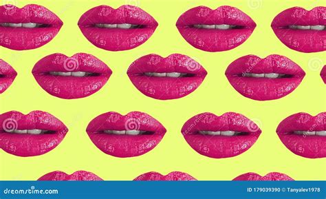 Beautiful Female Lips Minimal Pattern Background Creative Stock Photo