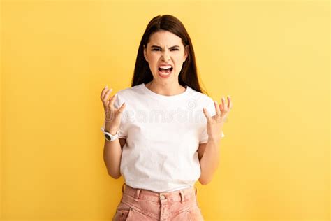 Irritated Girl Gesturing And Shouting While Stock Image Image Of Rage