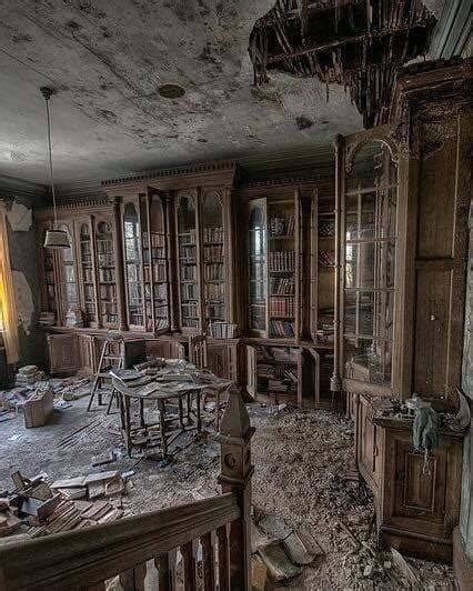 A Library Inside An Abandoned 19th Century Victorian Mansion