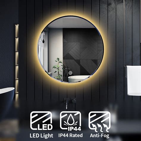 Elegant Led Bathroom Round Mirror Anti Fog Touch 600x600mm Warm Light Backlit 6015435484428 Ebay