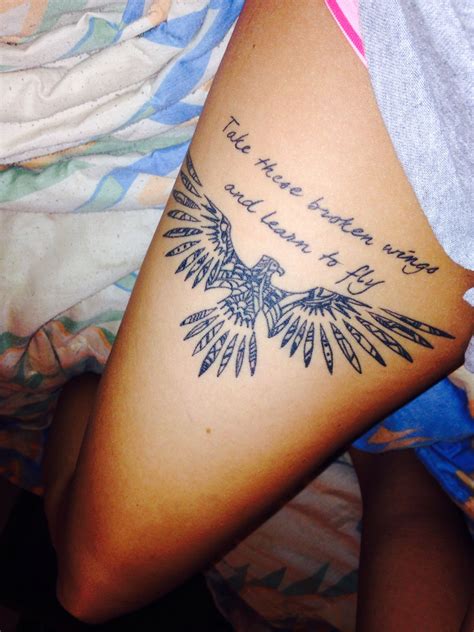 So take these broken wings and learn to fly again and learn to live so free when we hear the voices sing the book of love will open up and let us in, yeah let us in let us in. Pin by Janae H on Random | Broken wings tattoo, Boho ...