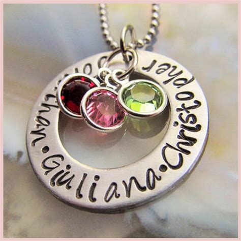 Sg Personalized Three Birthstone Necklace For Mom Custom Name Pendant