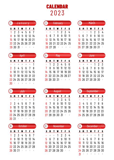 日曆 2023 十二個月為紅色 2023年日历 日曆 2023素材圖案，psd和png圖片免費下載