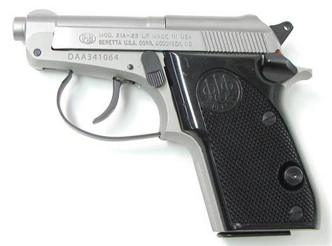 Beretta 21a 22 Lr Caliber Pistol Stainless Steel Pocket Pistol In