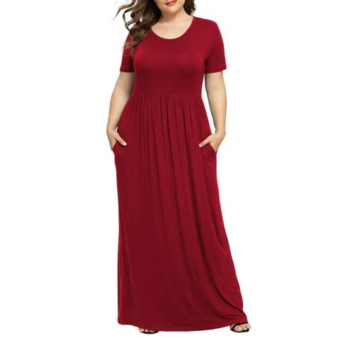 Poseshe Womens Plus Size Short Sleeve Maxi Dress With Pockets，tunic