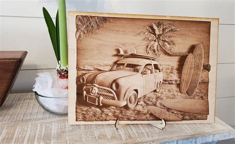 Surfing Beach 3d Illusion Laser Engraved Wall Art Etsy