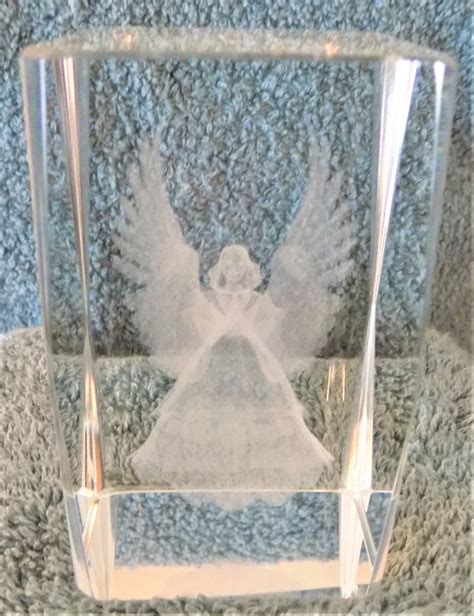 Solid Glass Etched Angel Paperweight Timeless Treasures And Collectibles