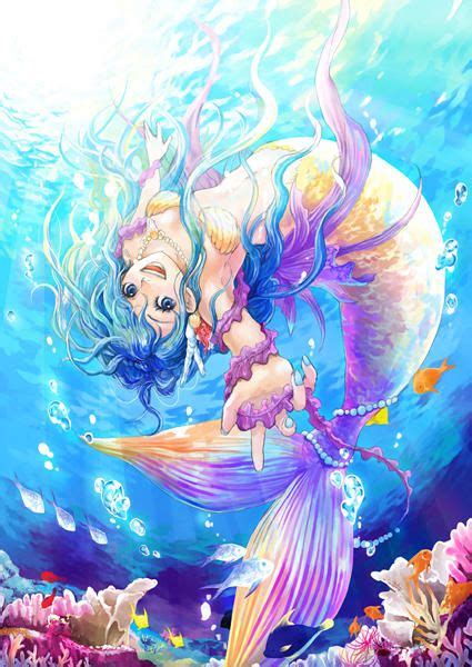 Blue Haired Mermaid Sirena Anime Arte Anime Bello Sirenas
