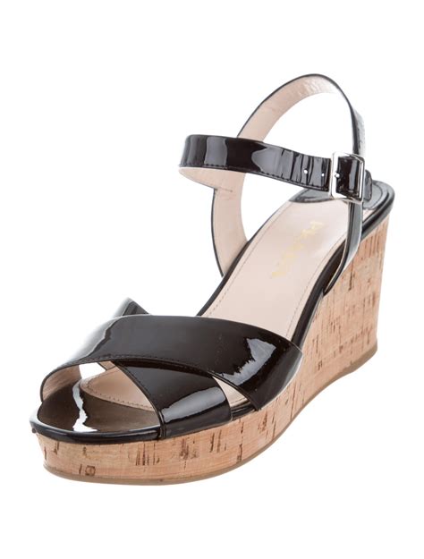 Prada Patent Leather Wedge Sandals Black Sandals Shoes Pra160395