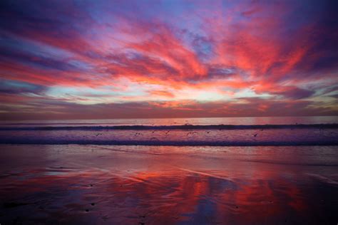 Vibrant Skies Ponto Beach Pink Purple Red Sunset Ocean