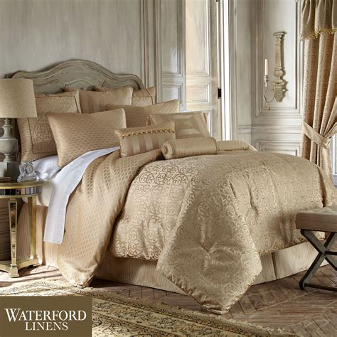 Luxury blush pink & gold metallic swirls comforter set and decorative pillows. gold comforter set
