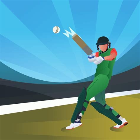 Illustration Dun Batteur Jouant Au Cricket Sur Le Terrain Dans Un Fond