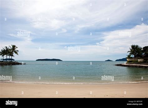 A View Of The Beach At The Tanjung Aru Resort In Kota Kinabalu In Sabah Malaysian Borneo Stock