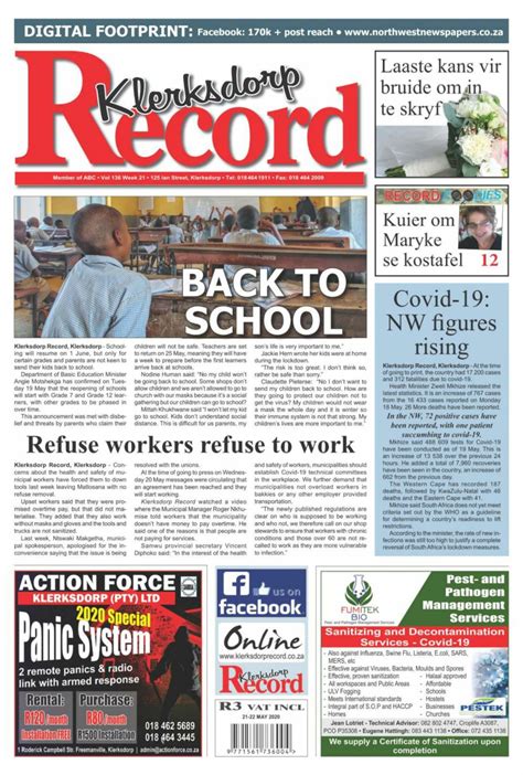 Main body of the latest issue of klerksdorp record. Klerksdorp Record-May 22, 2020 Newspaper - Get your ...