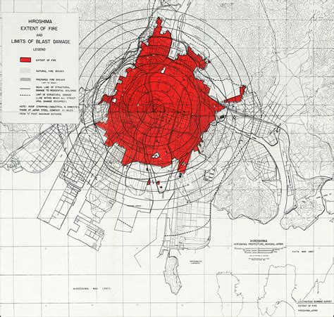 Map Map Showing Extent Of Fire And Blast Damage To Hiroshima Japan