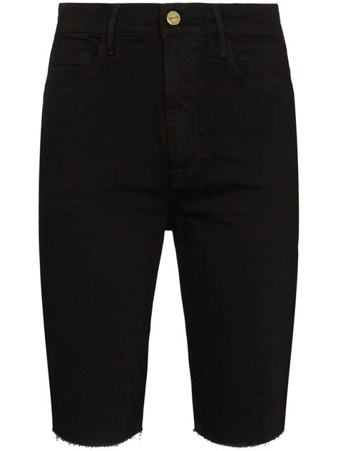 Frame Le Vintage Distressed Effect Bermuda Shorts In Black Modesens