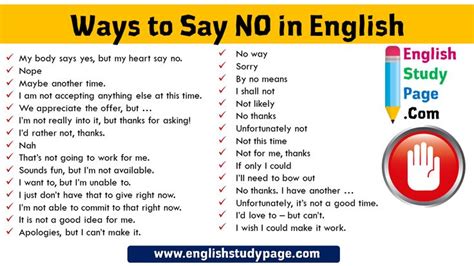 28 Ways To Say No In English No Way Sorry By No Means I Shall Not Not