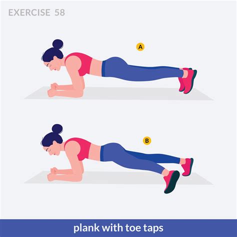 Plank With Toe Taps Exercise Woman Workout Fitness Aerobic And