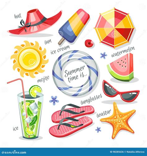 Summer Objects Collection Stock Vector Illustration Of Cream 98285636