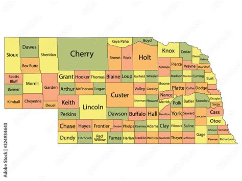Colorful County Map With Counties Names Of The Us Federal State Of