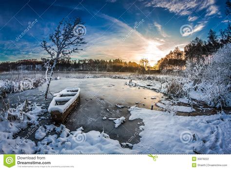 First Snow At Sunrise In Winter Stock Photo Image Of