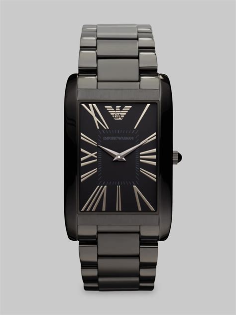 Emporio Armani Stainless Steel Rectangular Watch In Black For Men Lyst