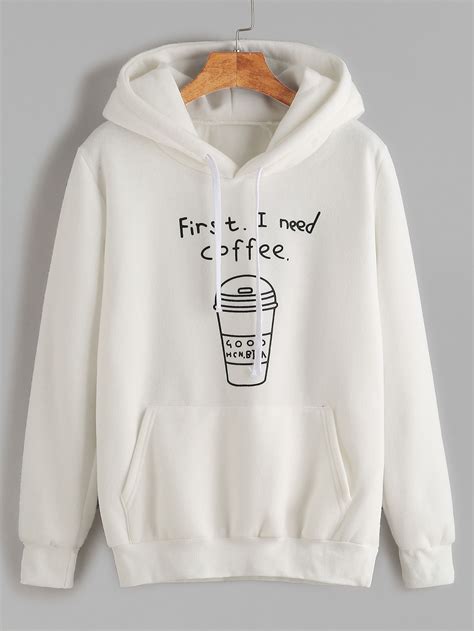 White Printed Hooded Sweatshirt With Pocket Stylish Hoodies Trendy Hoodies Cute Sweatshirts