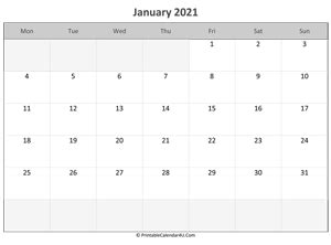 This blank january calendar printable is available in word or pdf format. January 2021 Editable Calendar with Holidays