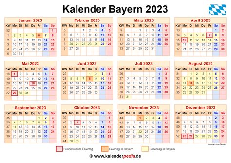 Kalender 2023 Bayern Ferien Feiertage Pdf Vorlagen