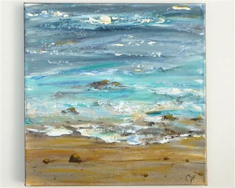 Ocean Painting Textured Abstract Beach Modern Art Square 12x12