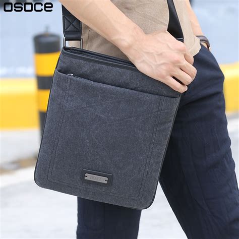 Osoce Men Mini Small Tablet Bags Canvas Black Blue Fashion Mens Sling Messenger Bag Men