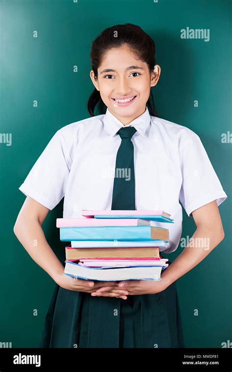 One High School Girl Student Holding Books Study Education Class Stock