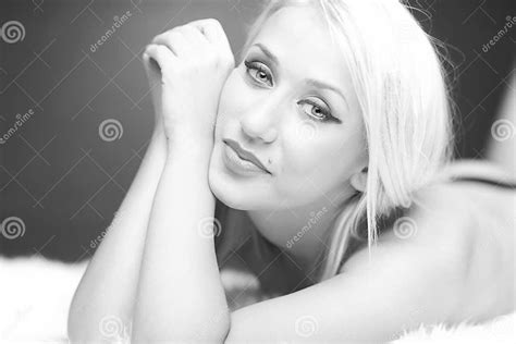 black and white portrait of a smiley blonde girl stock image image of reflection hair 20919301
