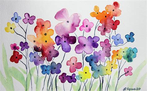 Watercolor Whimsical Flower Design Painting By Cascade Colors Fine