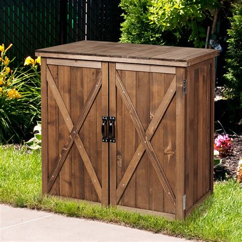 Costway Garden Storage Shed Fir Wood Outdoor Tools Cabinet With Double