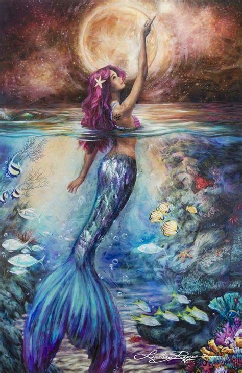 A Painting Of A Mermaid Holding A Starfish In Her Hand While Standing