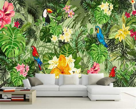 Beibehang Custom 3d Wallpaper Hand Painted Parrot Tropical