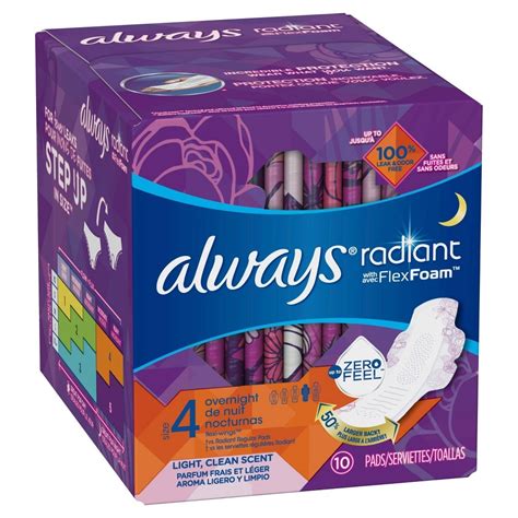 Always Radiant Size 4 Scented Overnight Sanitary Pads With Wings Shipt
