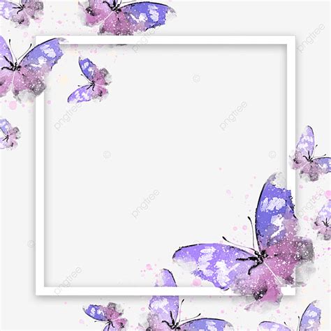Borde Cuadrado Mariposa Púrpura Acuarela Png Dibujos Púrpura Acuarela