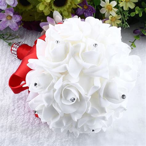 buy crystal roses pearl bridesmaid wedding bouquet bridal artificial silk flowers at affordable