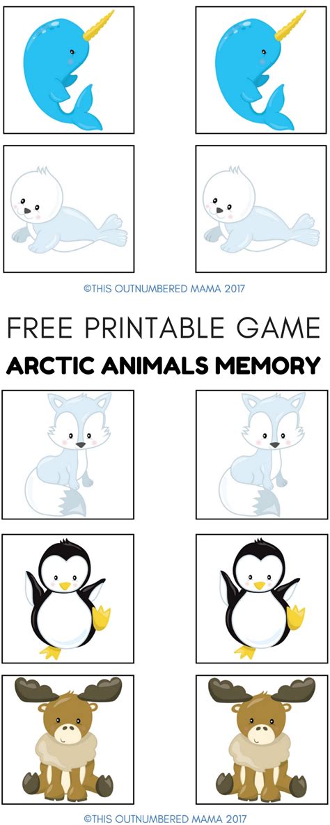 Arctic Animals Memory Game Free Preschool Printable For