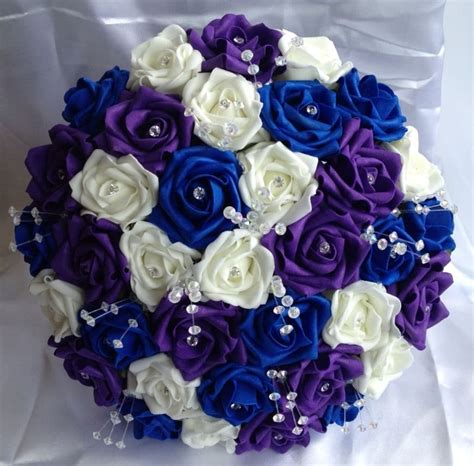 Wedding Flowers Artificial Purpleivoryroyal Blue Foam Rose Bride Bouquet