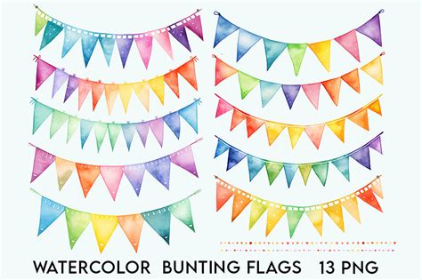 Watercolor Bunting Flags Png Clipart Graphic By Atelier Design