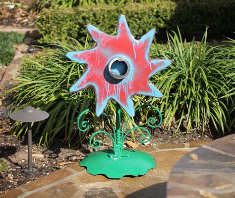 Buy A Custom Whimsical Red Metal Flower Outdoor Sculptures