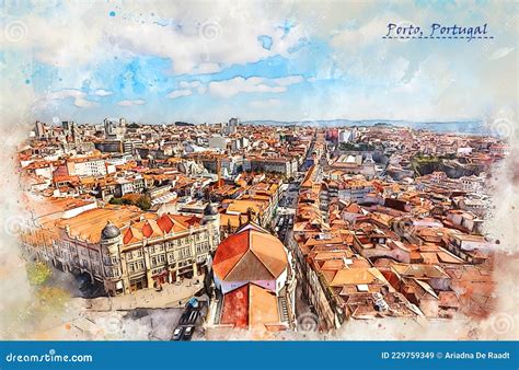 Cidade De Porto Portugal Em Estilo De Esboço Ilustração Stock